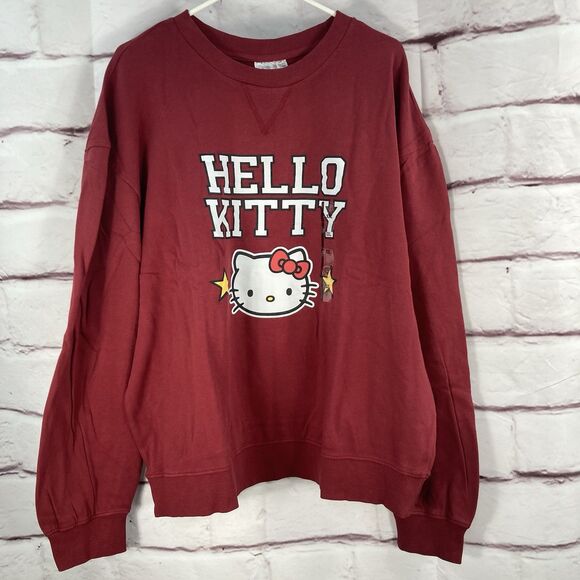 Sanrio Hello Kitty Dark Red Crewneck Sweatshirt Graphic Pullover Top SZ L - Picture 2 of 9